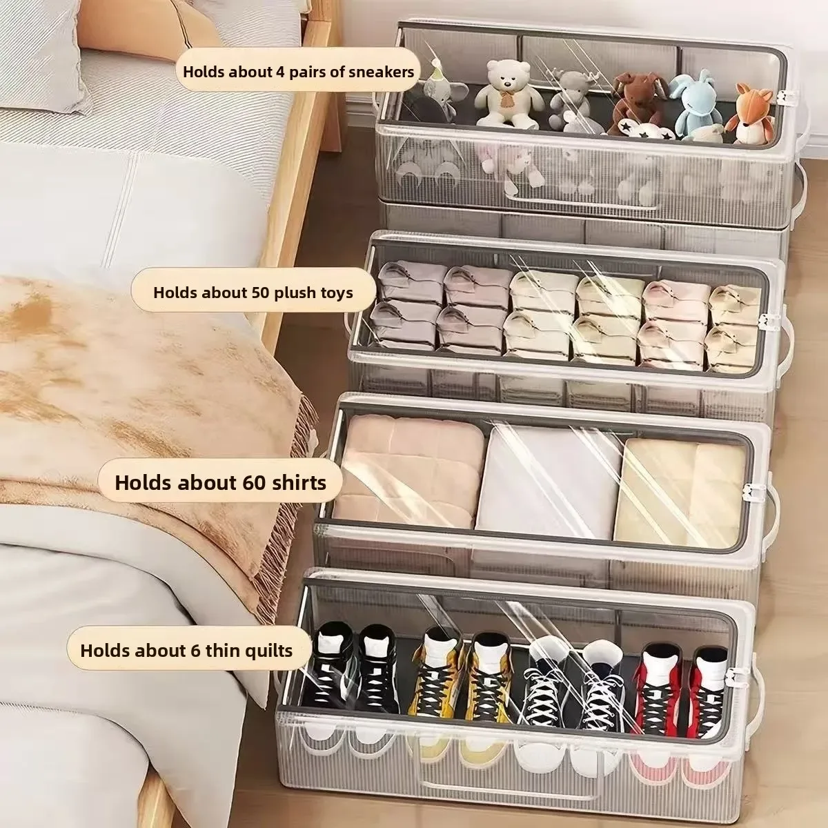 boîte de rangement pliable anti-poussière pour chaussures, transparente, gain de place, support à bottes pour sous le lit, organisateur de placard, design moderne et minimaliste