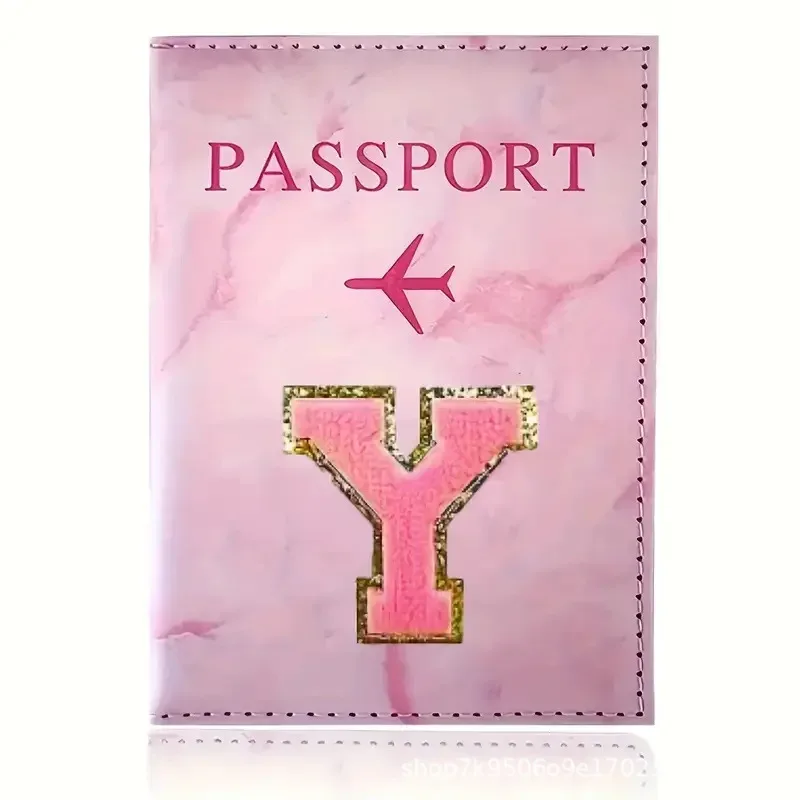 porte-passeport en cuir pu rose avec étiquette brodée, étui pour billets et cartes de crédit, accessoires de voyage