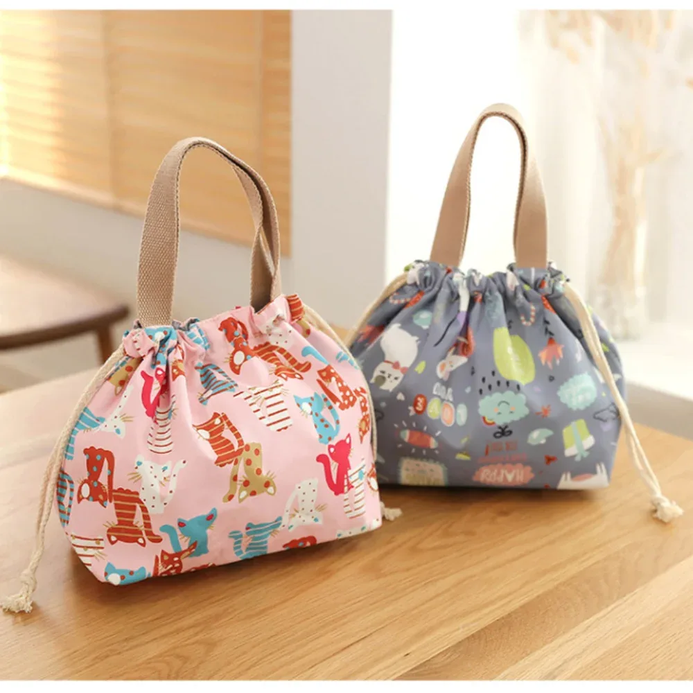 nouveau sac à sangle à cordon en nylon impression de dessin animé sac de repas de stockage mignon sac fourre-tout