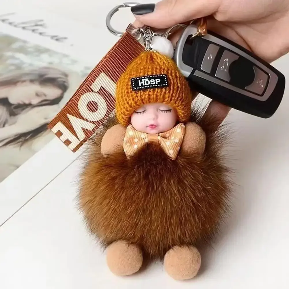 porte-clés en peluche pour bébé endormi, breloque, poupée moelleuse, sac de voiture, accessoire de mode pour femmes, décoration de sac à dos, cadeau
