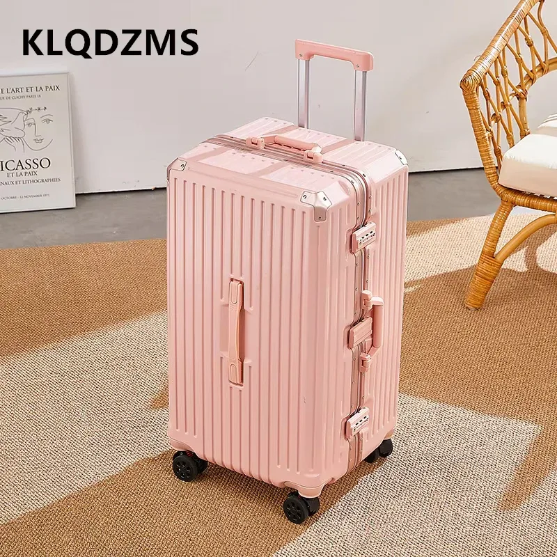 klqdzms valise d'embarquement à cadre en aluminium pour bagages roulants 20 "22" 24 "26" 28 pouces boîtier de chariot de grande capacité abs + valise de cabine pc