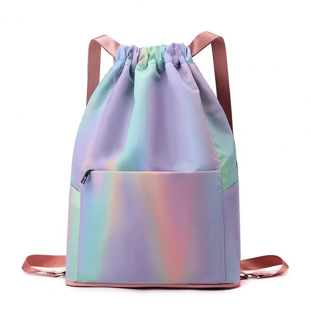 sac à dos de sport à cordon de serrage, sac de basket-ball de couleur dégradée imperméable, sac à dos de sport pliable pour hommes et femmes, natationurs d'entraînement de football