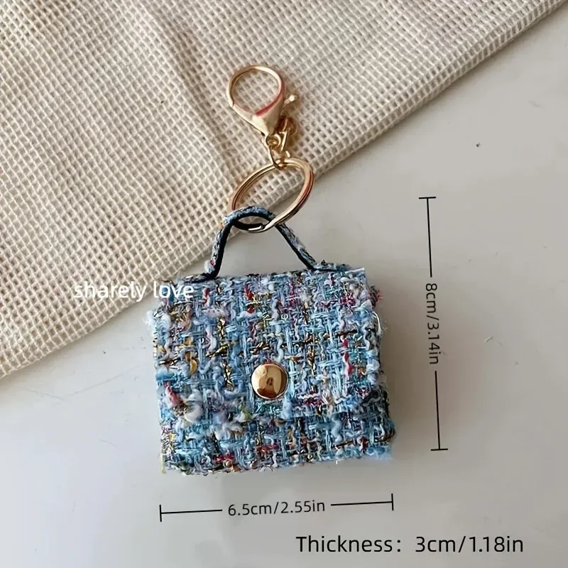 porte clés sac mini tweed bleu rose noir poignée métallique dorée monnaie écouteurs accessoire voyage compact