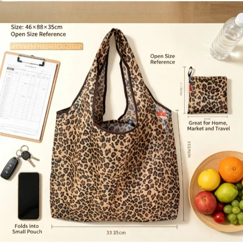 sac de courses pliable en nylon de taille moyenne, sac à main léger et imperméable à porter à l'épaule, sac fourre-tout réutilisable et écologique