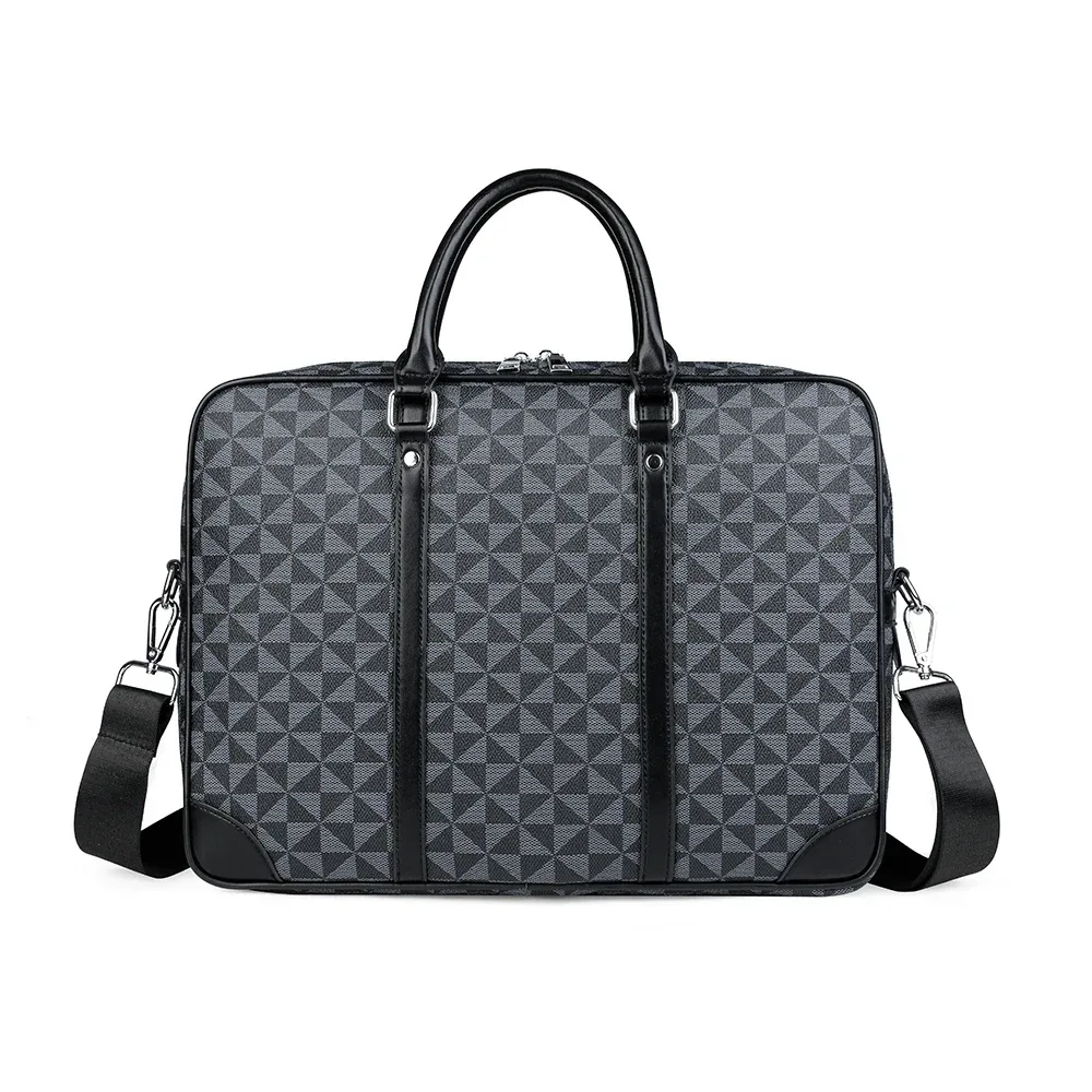 porte documents cuir noir géométrique nylon poignée souple fermeture éclair voyage bureau affaires homme