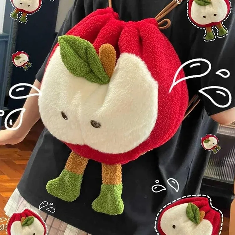 Sac Dos Nylon Pomme Mignonne Rouge Blanc Peluche Grande Capacité Usage Voyage École Shopping Cadeau Enfant