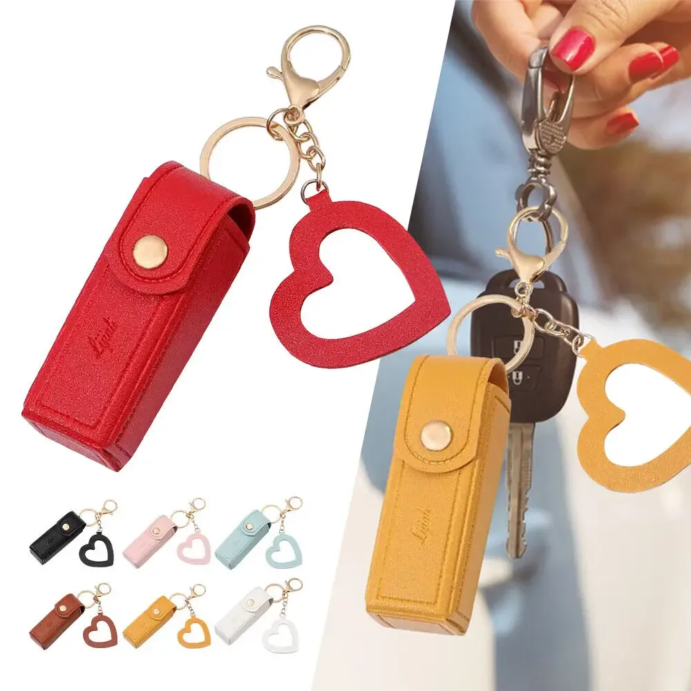 sac en cuir portable pour rouge à lèvres, poudre de maquillage, baume jules, porte-clés, housse de protection avec miroir