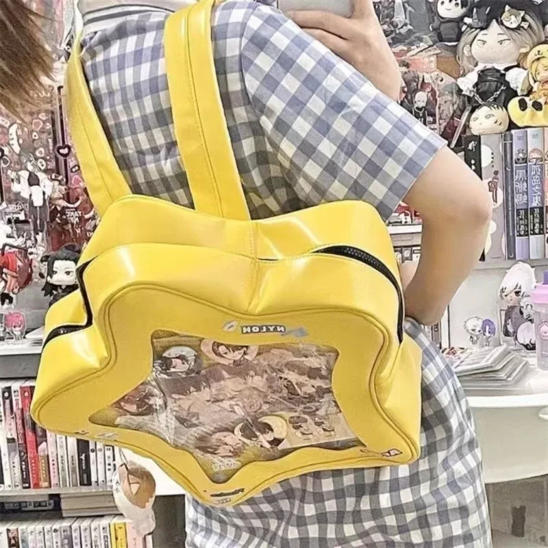 sac à dos ita étoile jaune pour filles, sac à dos kawaii, sac à dos transparent, cartable de voyage pour adolescents, poche avant étanche, mode mignonne y2k