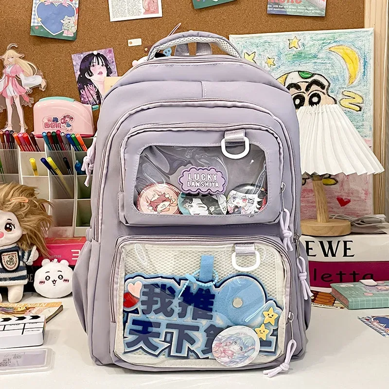 sac à dos scolaire transparent grande capacité, sac à bandoulière double pour étudiants, en tissu oxford imperméable, ultra léger, style mignon