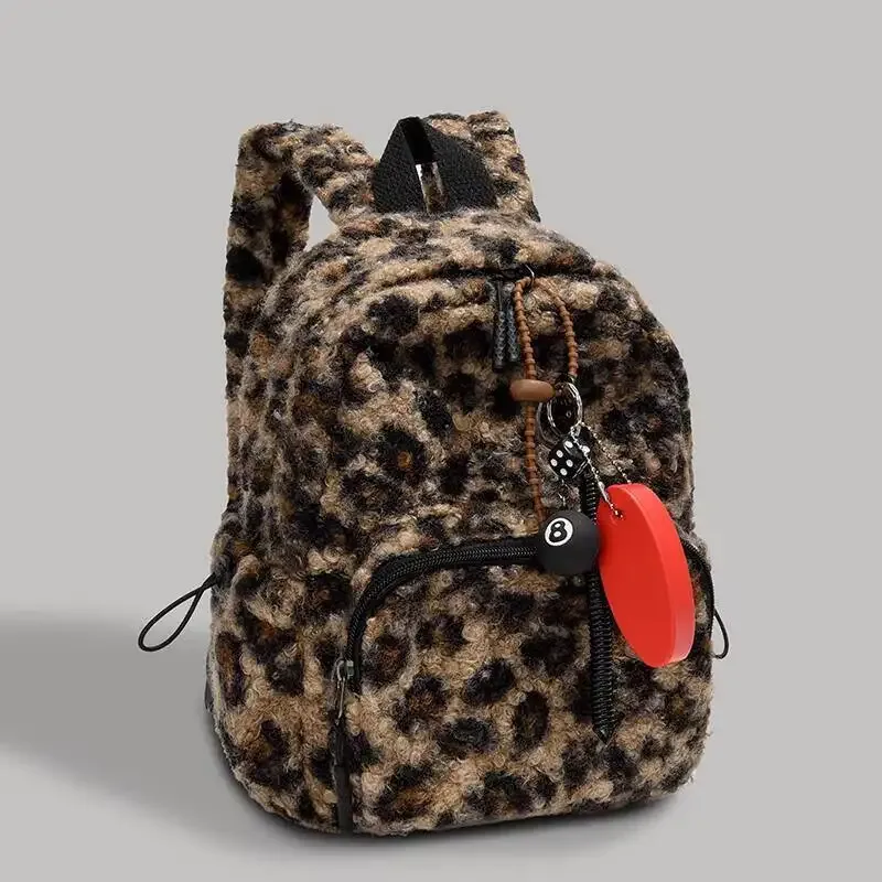 sac à dos en peluche, accessoires mignons, imprimé léopard, sacs à livres décontractés avec pendentif, petits sacs de jour de voyage, sac à bandoulière élégant multiple