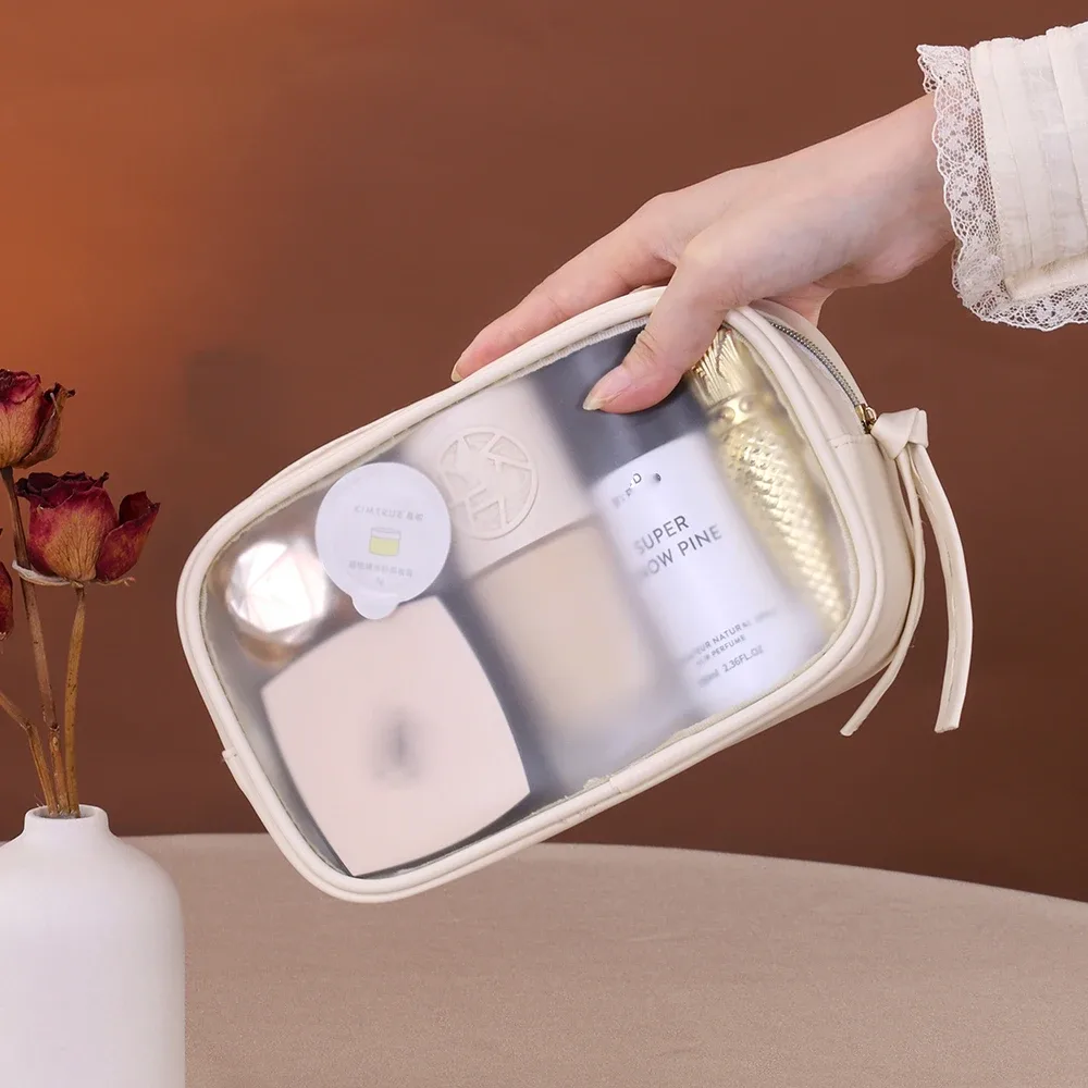 sac de maquillage semi-transparent multifonctionnel, sac de rangement pour cosmétiques, trousse de toilette pour voyage d'affaires, sacs de maquillage de grande capacité, 1 pièce