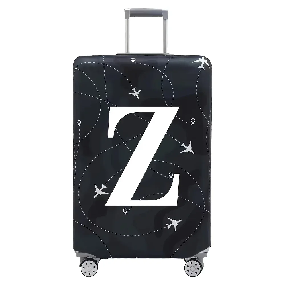 housse valise polyester motif trajectoires avions lettres noire blanc voyage protection valise taille variable