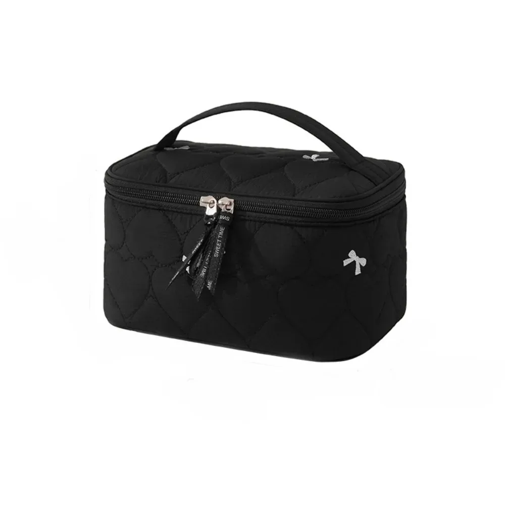 sac de maquillage de grande capacité pour femmes, sac de toilette de voyage étanche à imprimé cœur, sac de rangement de cosmétiques à double fermeture éclair, sac de rangement de cosmétiques à main pour dames