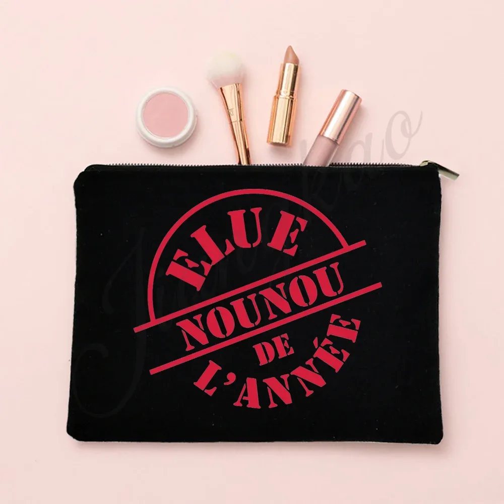 j'aime ma nounou, trousse de maquillage imprimée française, pochette de rangement de toilette de voyage, trousse à cosmétiques pour femmes, sacs à fermeture éclair, cadeau de remerciement pour nounou