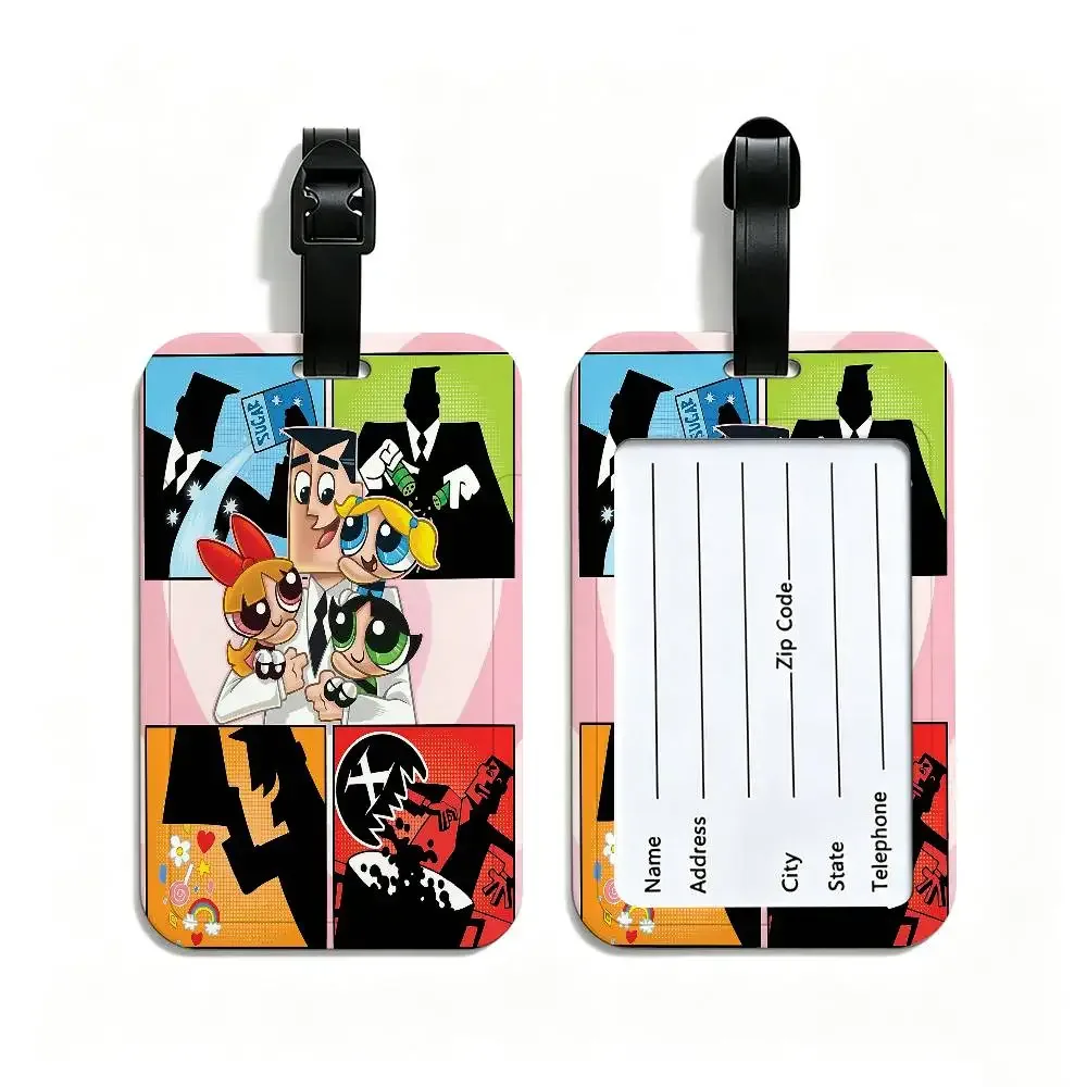 porte-carte d'informations en pvc the-powerpuffs-g-girls, étiquette de bagage anti-perte, étiquette de nom imperméable pour les voyages