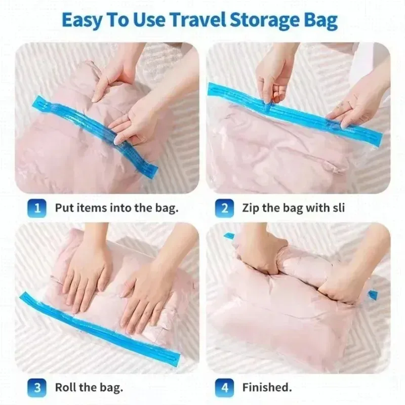 sacs de rangement de voyage compressibles pour économiser de l'espace, accessoires de voyage, sac de compression pour l'emballage et les vêtements, pas besoin de pompe ni de vide.