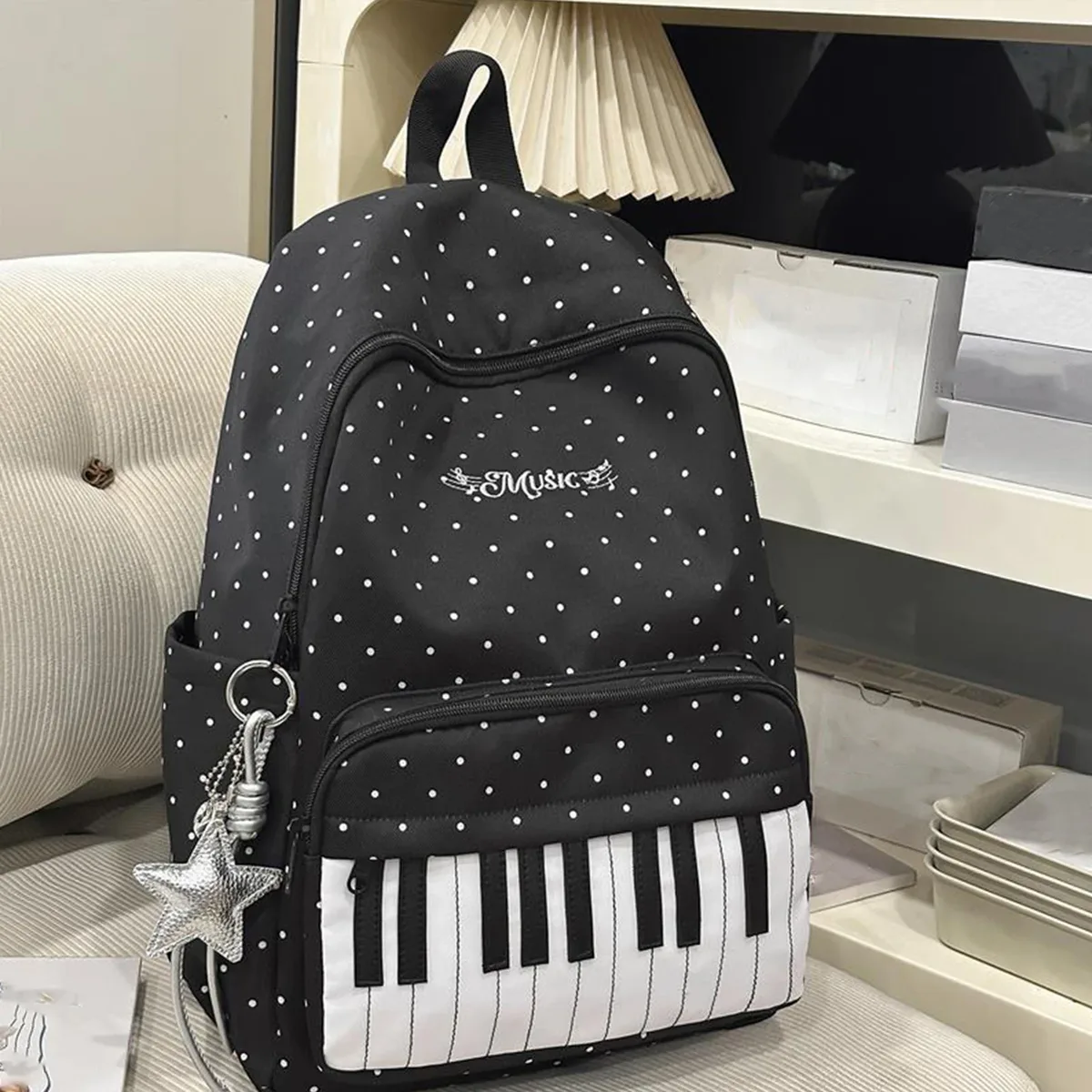 sac à dos en nylon à pois tendance, sac à dos pour clavier de piano avec pendentif, sac à dos quotidien pour adolescentes, sacs à dos mignons, grand sac de voyage, sac pour ordinateur portable