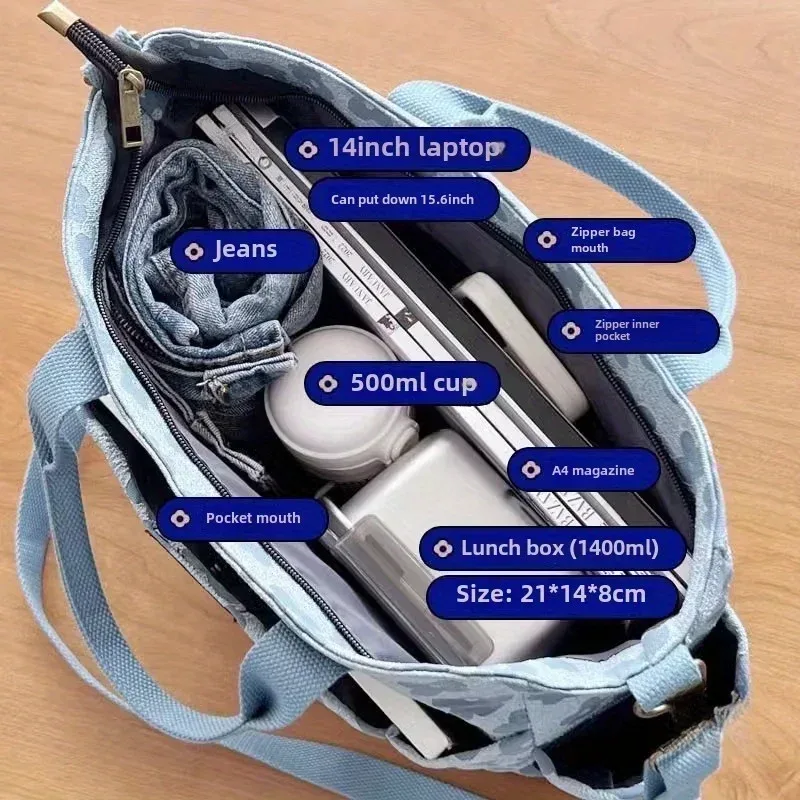 sac fourre-tout au design floral 3d, fermeture éclair épaisse, sac en toile multifonctionnel, sac à main d'ordinateur pour étudiant, sac d'école à bandoulière