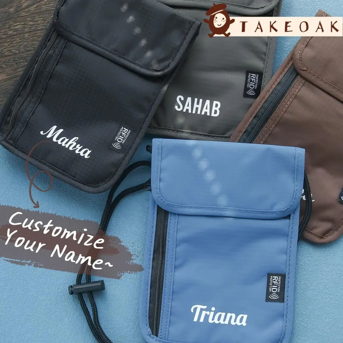 pochette de cou personnalisée anti-rfid pour passeport, sac de voyage en nylon anti-radiation, portefeuille de cou portable, porte-cartes d'identité bandoulière