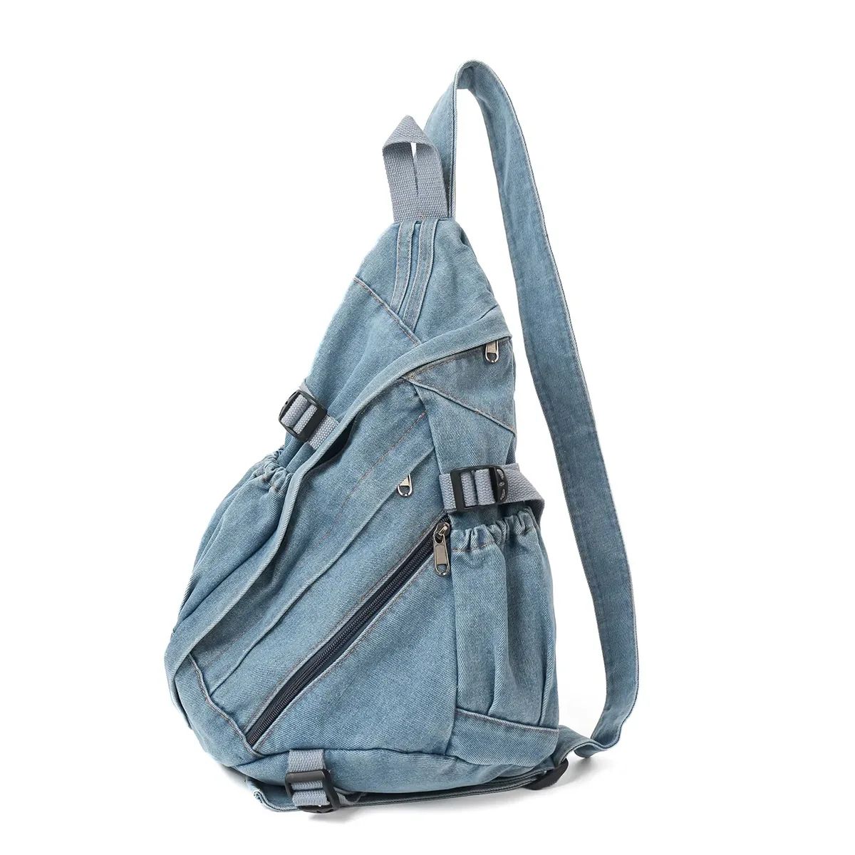 sac à bandoulière en denim délavé vintage pour homme et femme, multifonctionnel, rétro, grande capacité, sac de poitrine portable pour moto