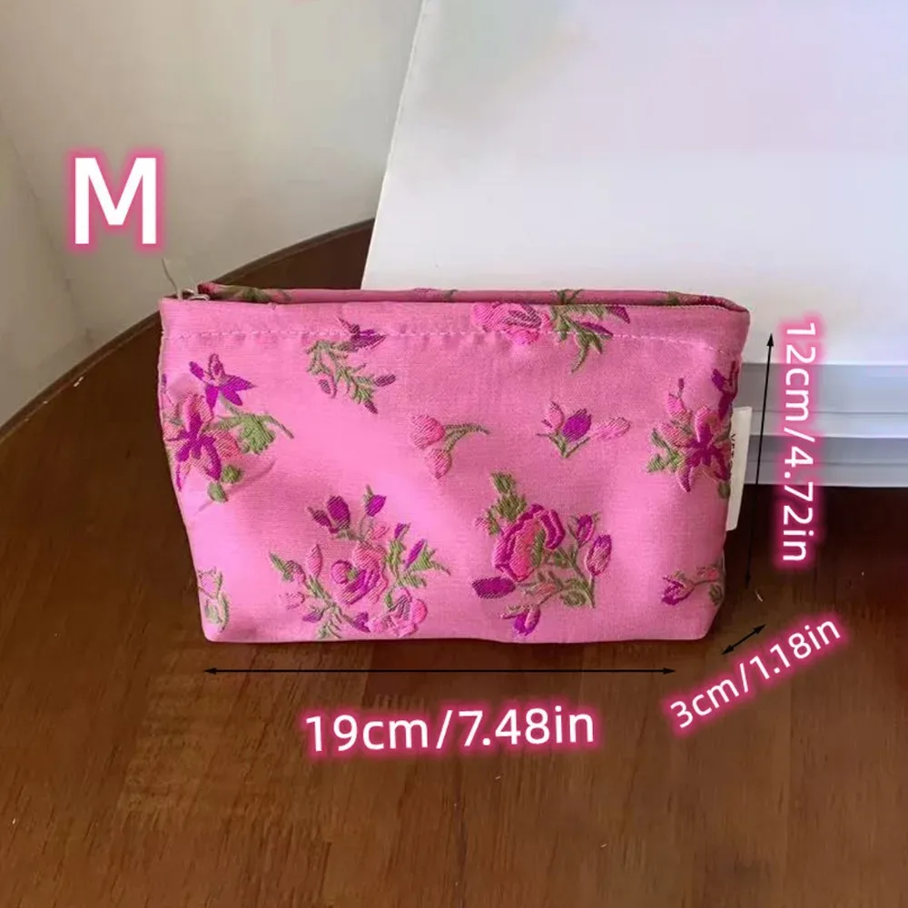 pochette en toile de polyester à motif floral, grande capacité, sac à maquillage, fermeture éclair, organiseur de cosmétiques portable