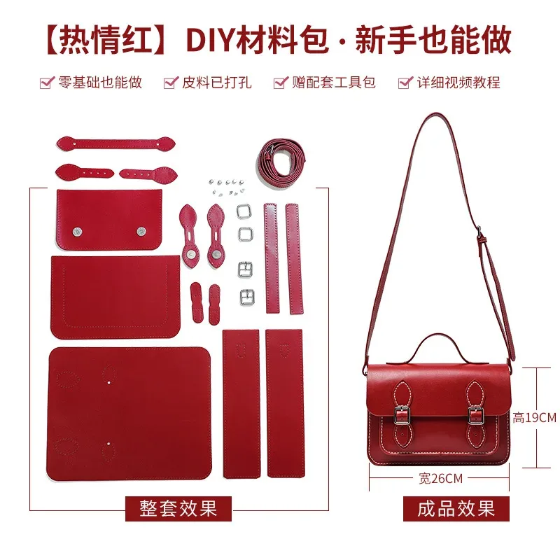 sac cambridge en cuir pu personnalisé, bricolage, couture à la main pour femmes, sac à bandoulière, kit semi-fini coloré
