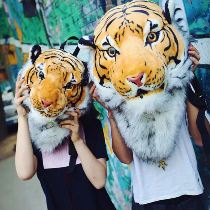 sac dos tissu coton tête tigre motifs pelage orange noir peluche expressive usage étudiant voyage