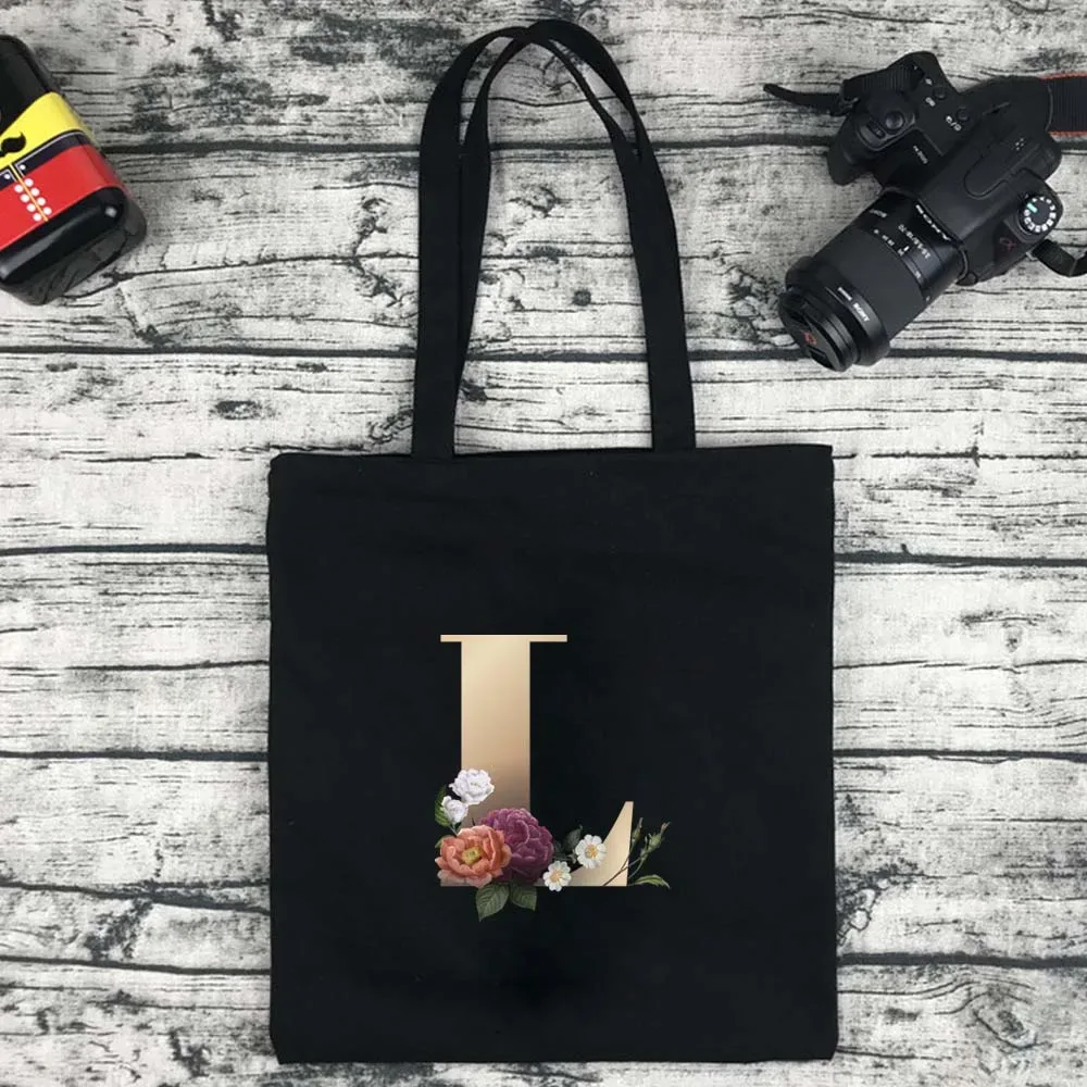 sac de shopping écologique pour femmes, sac à bandoulière portable pliable noir, sac à main réutilisable de grande capacité avec lettres, fourre-tout bolsos