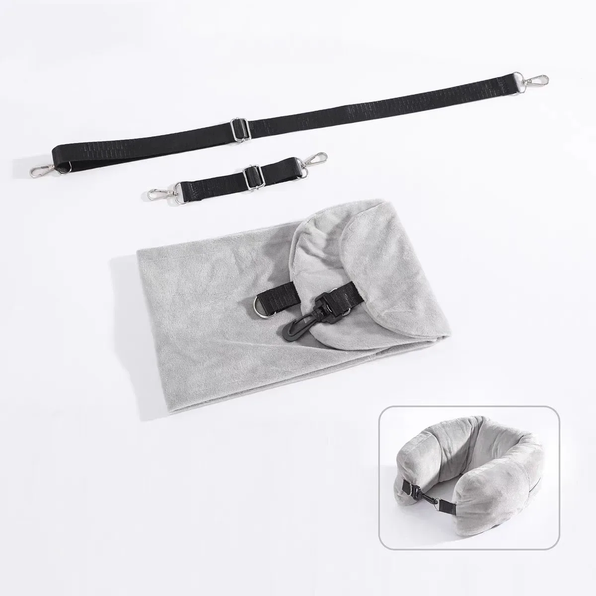 oreiller voyage forme u tissu noir velours pochette amovible confort personnalisable portable hygiénique usage multiple