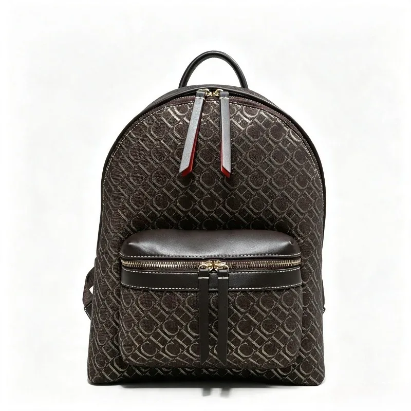 sac dos motif monogrammé fond noir poignées fermeture glissière intérieur rouge polyester voyage grande capacité unisexe