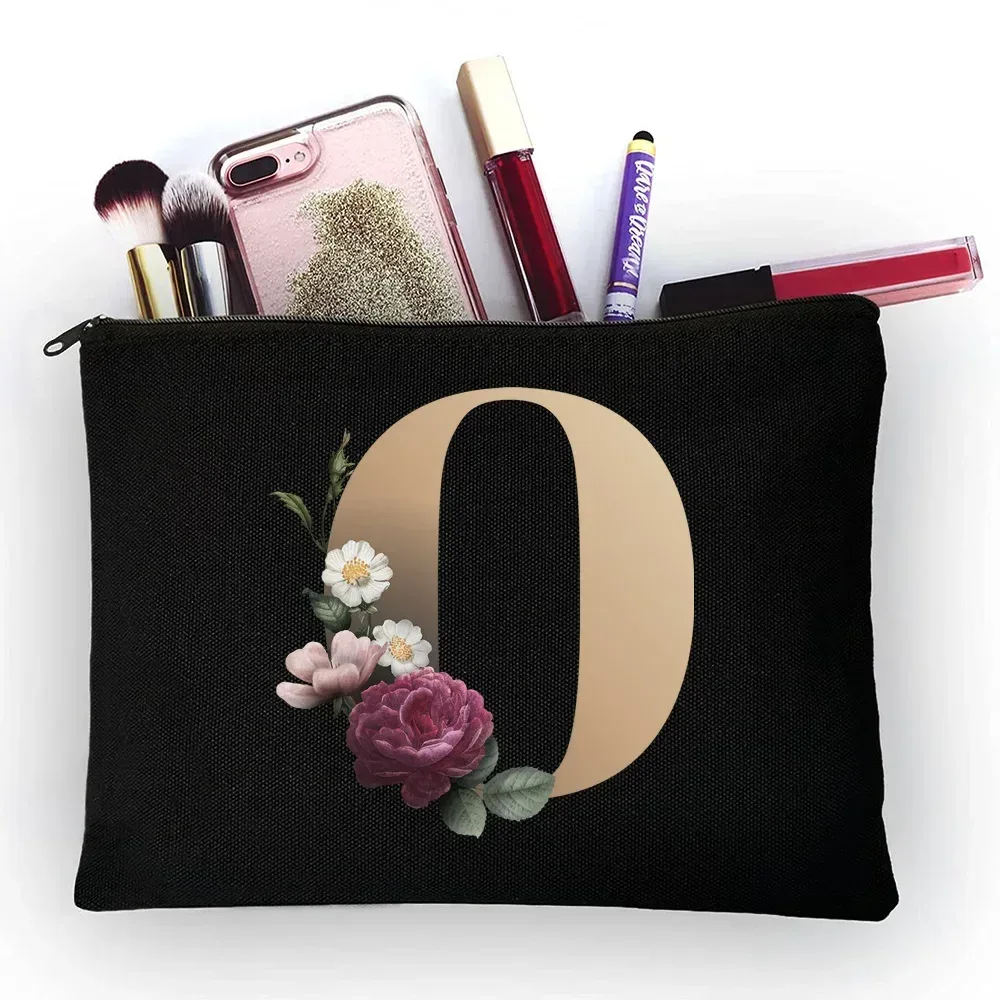 trousse de maquillage pour filles, sac de rangement classique à motif de lettres dorées, pochettes pour sacs de voyage, pochette à cosmétiques pour femmes