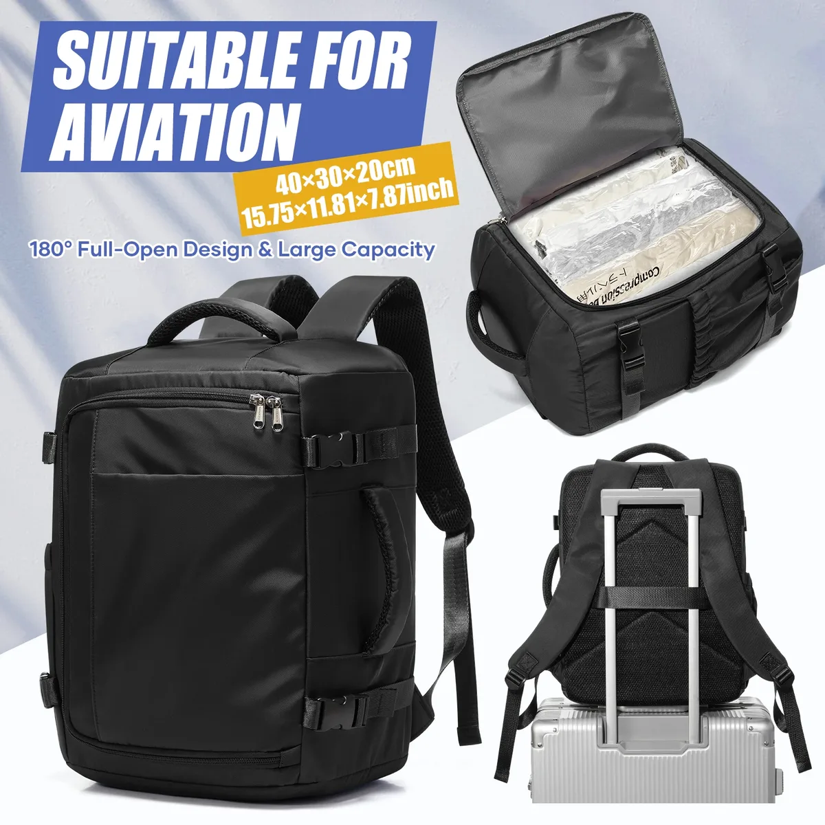 sac dos nylon bleu marine décontracté compartiments multiples poche limon ceinture air sangles ajustables ultra léger voyager école