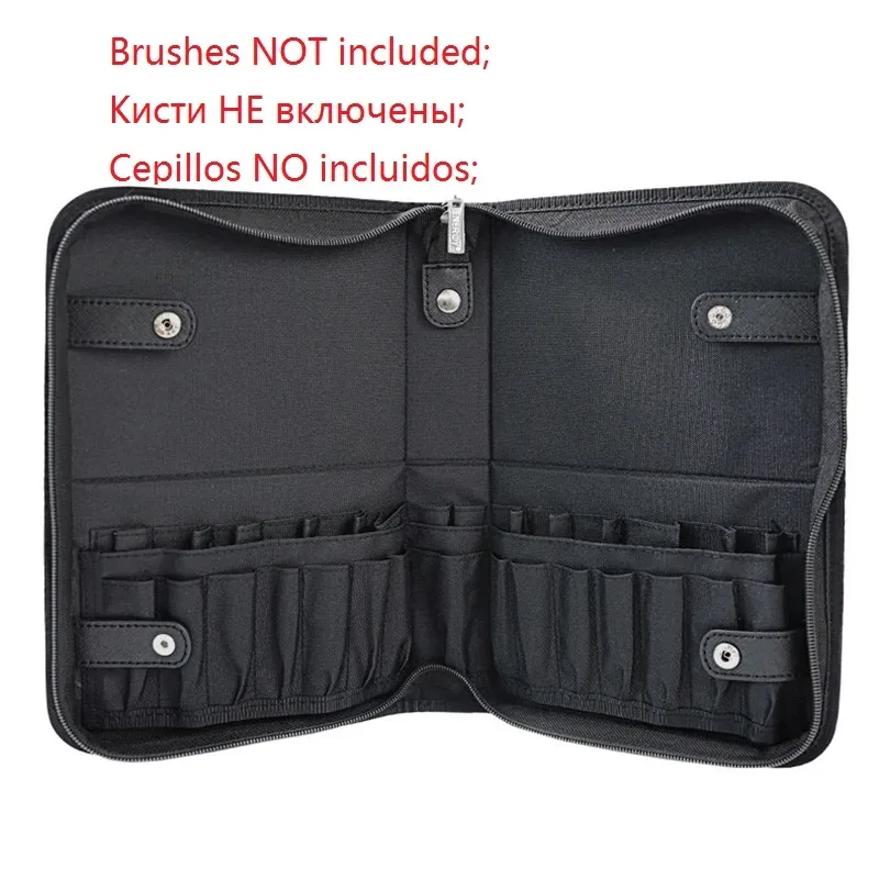 organisateur cosmétique pinceau maquillage sac pliable multifonction pu pvc noir compartiments boutons glissière usage voyage