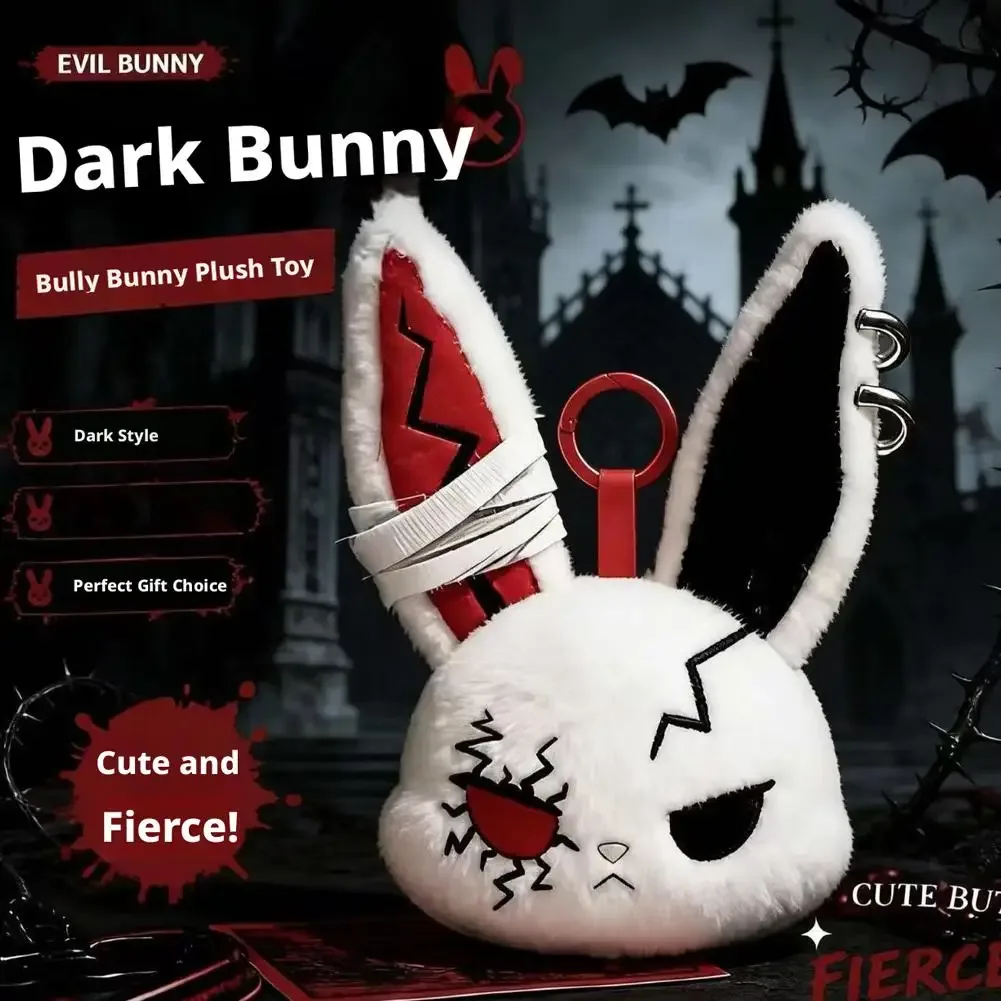 breloque de sac gothique en peluche lapin noir, porte-clés, pendentif lapin kawaii, accessoire de sac à main, décoration à suspendre pour sac à dos