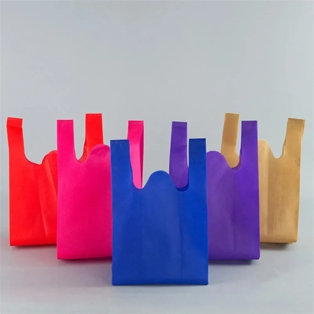 sac de courses non tissé de couleur unie, 50 pièces, sac à main portable de grande capacité écologique, sac de rangement pratique et durable pour jouets