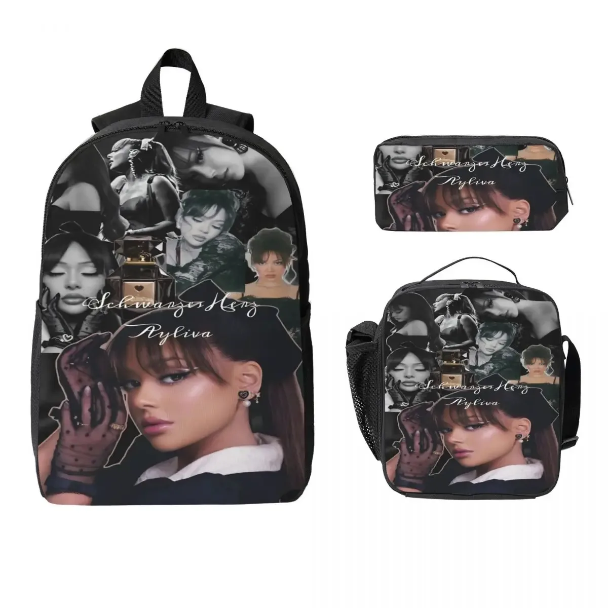 sac dos polyester oxford université dessin animé noir impression visages féminins poches latérales usage écolier voyager