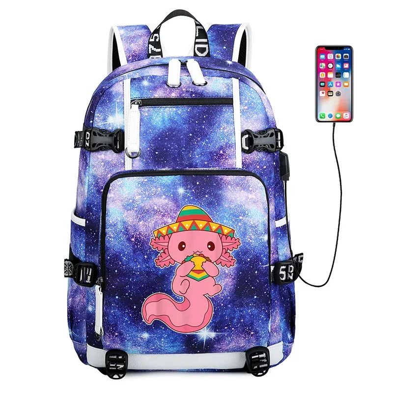 sac dos toile animaux bleu violet galaxie humour compartiment intérieur poignées latérales courbe physiologique dos usage étudiant transport matériel