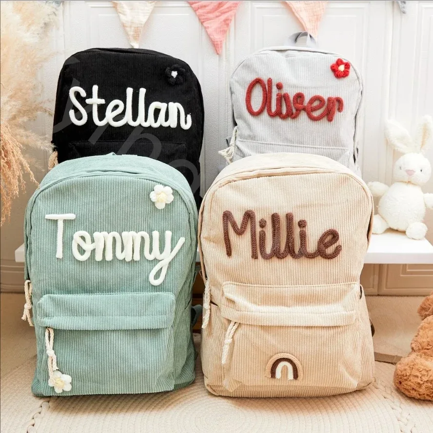 Sac à dos personnalisé de grande capacité, cadeau de noël, fait à la main, nom Unique, corde multicolore personnalisée, fil, couleur arc-en-ciel, décoration