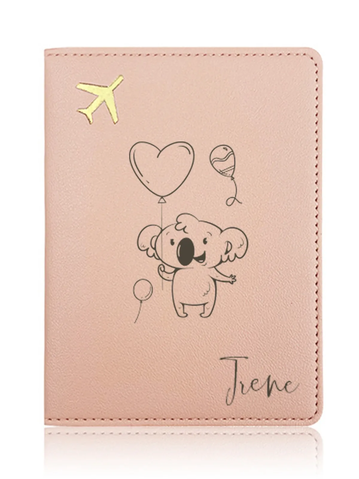 pochette ordinateur portable cuir bleu pastel motif koala ballons cœur irene bordure dorée voyage usage personnalisation cadeau souvenir