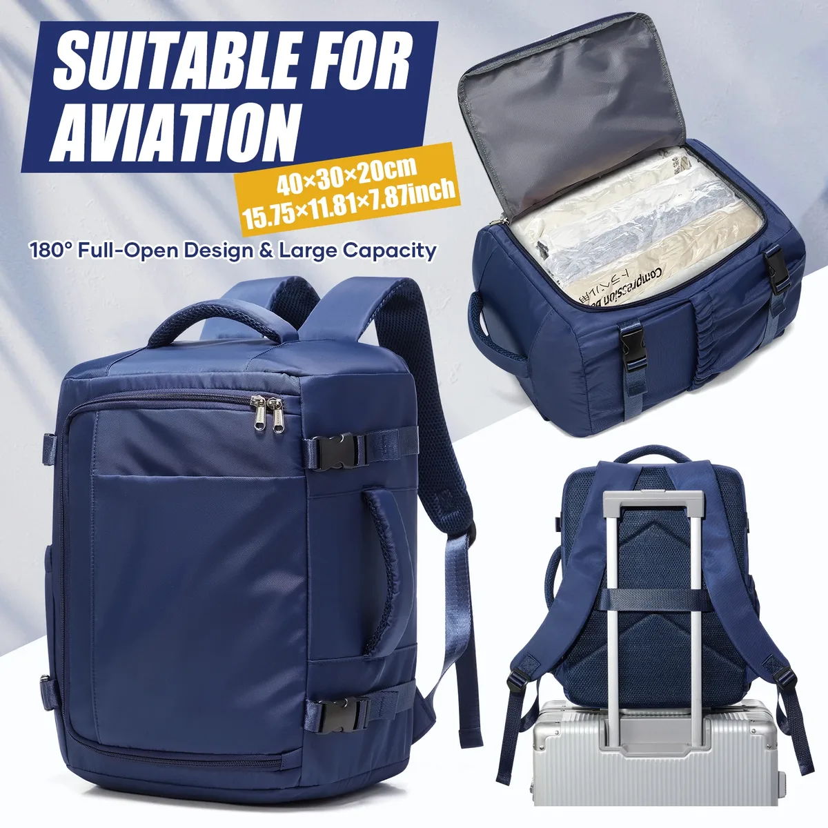 sac dos nylon bleu marine décontracté compartiments multiples poche limon ceinture air sangles ajustables ultra léger voyager école