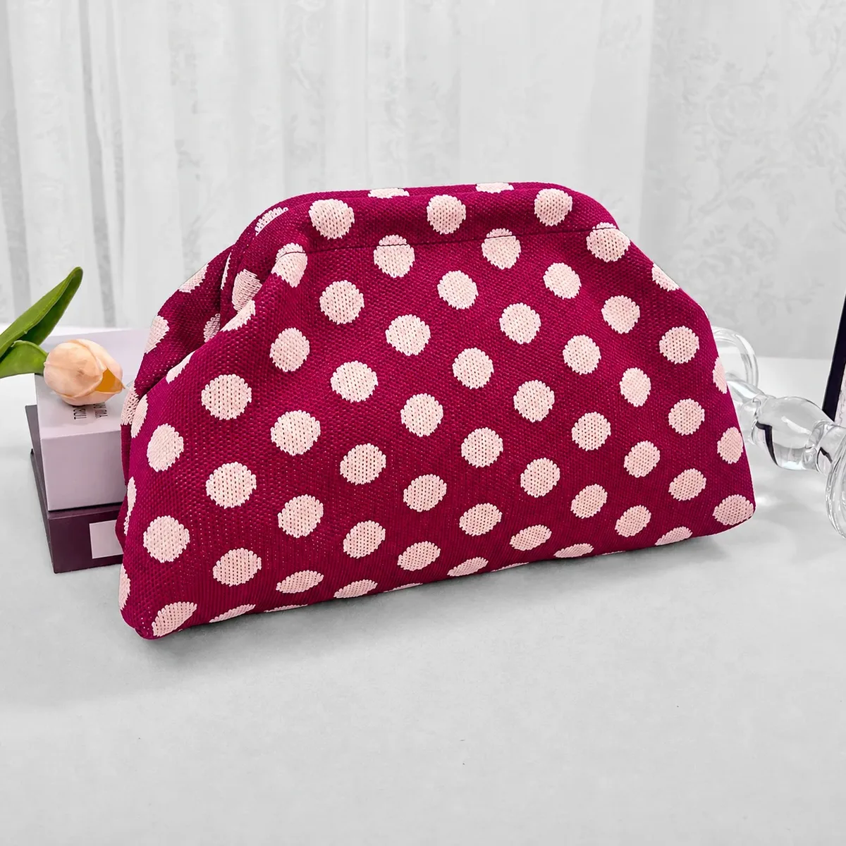 organisateur de maquillage portable, pochette tendance à motifs variés, sac à cosmétiques à main, sac à cosmétiques léger en tricot pour les trajets quotidiens