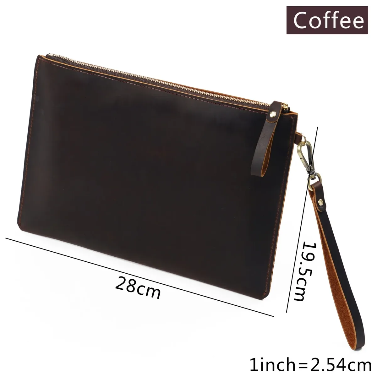 pochette de rangement de documents vintage en cuir véritable, avec fermeture éclair, porte-papier mince pour ipad mini et smartphone, bureau de voyage