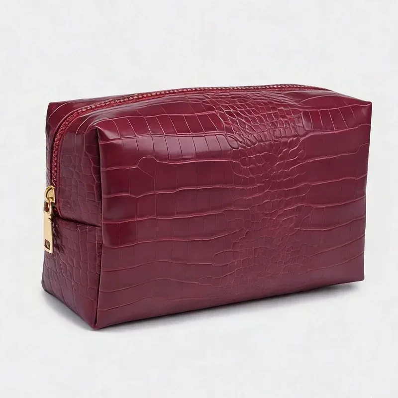 pochette de maquillage en pu gaufré crocodile pour femmes, étanche, structurée, organiseur de rangement haut de gamme non pliable