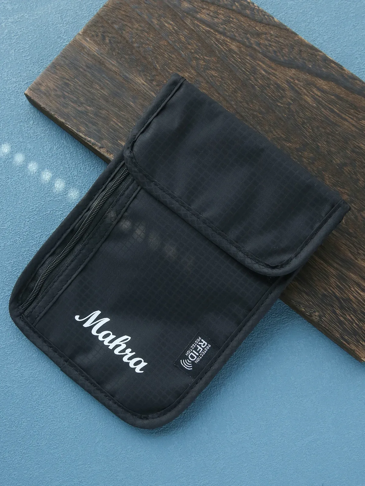 pochette de cou personnalisée anti-rfid pour passeport, sac de voyage en nylon anti-radiation, portefeuille de cou portable, porte-cartes d'identité bandoulière