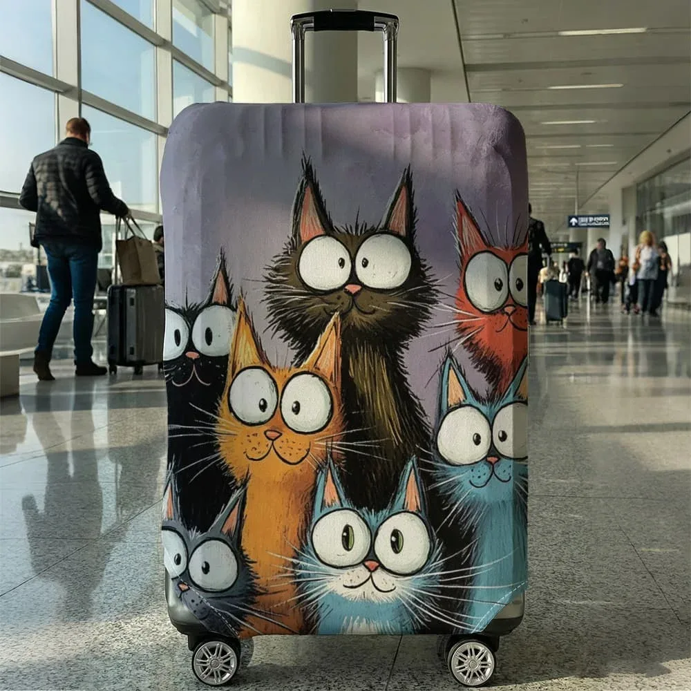 housse de bagage imprimée chat de dessin animé, adaptée aux bagages de 18 à 32 pouces, manchon de poignée de bagage, accessoires de voyage