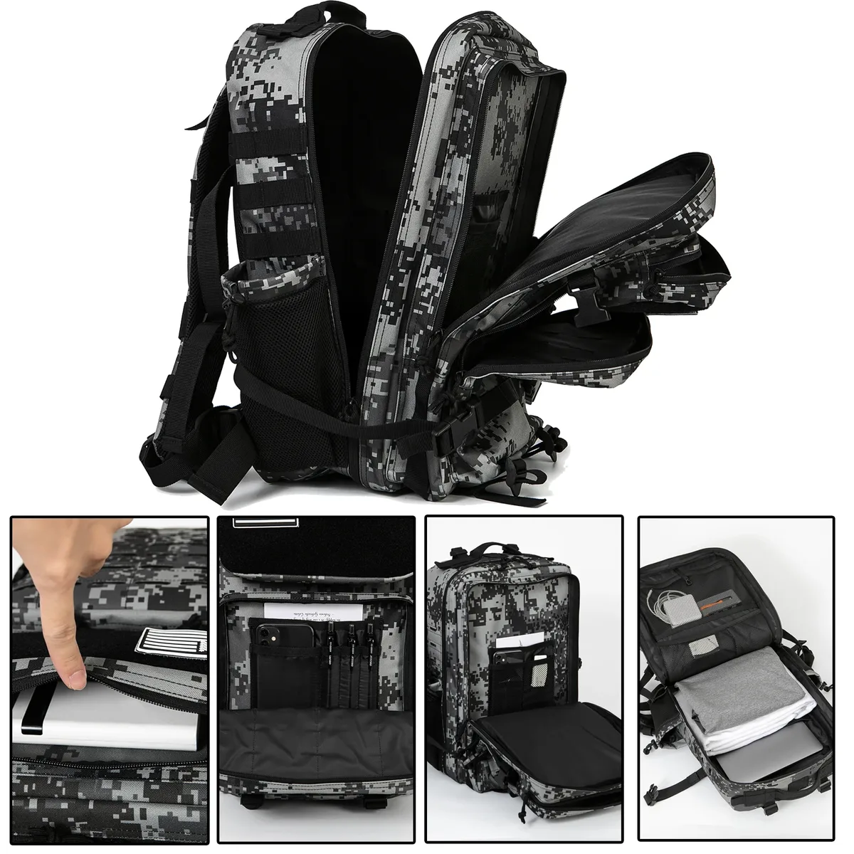 sac à dos tactique 45l, sac de survie, sac de chasse, sac à dos molle, sac de sport pour hommes, sac à dos de randonnée edc pour extérieur avec porte-bouteille