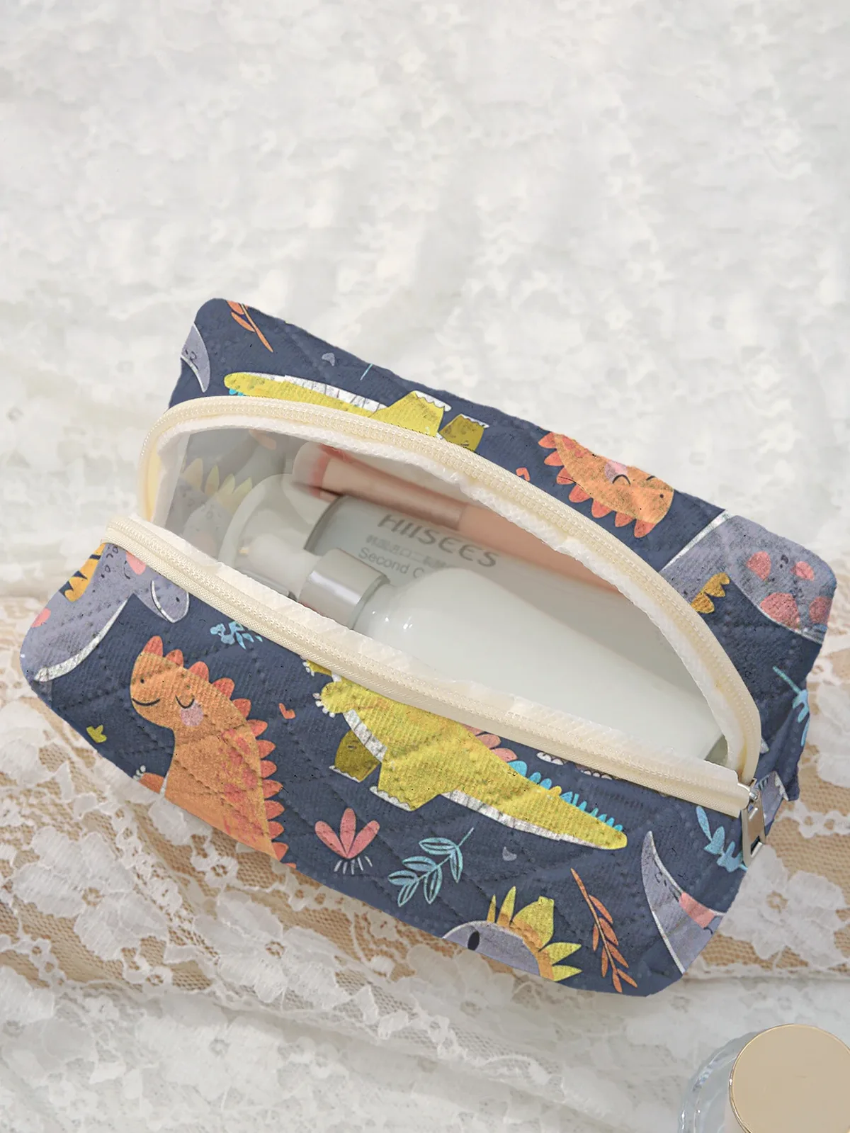 grande trousse à cosmétiques matelassée multicolore, motif dinosaure, arc-en-ciel, cœur, imprimé floral, trousse de maquillage à fermeture éclair, pochette de rangement de voyage pour enfants