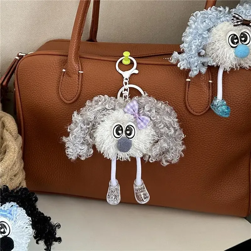 porte-clés poupée en peluche à cheveux bouclés et moelleux avec joli nœud, idéal comme pendentif de sac à dos, cadeau pour adolescentes