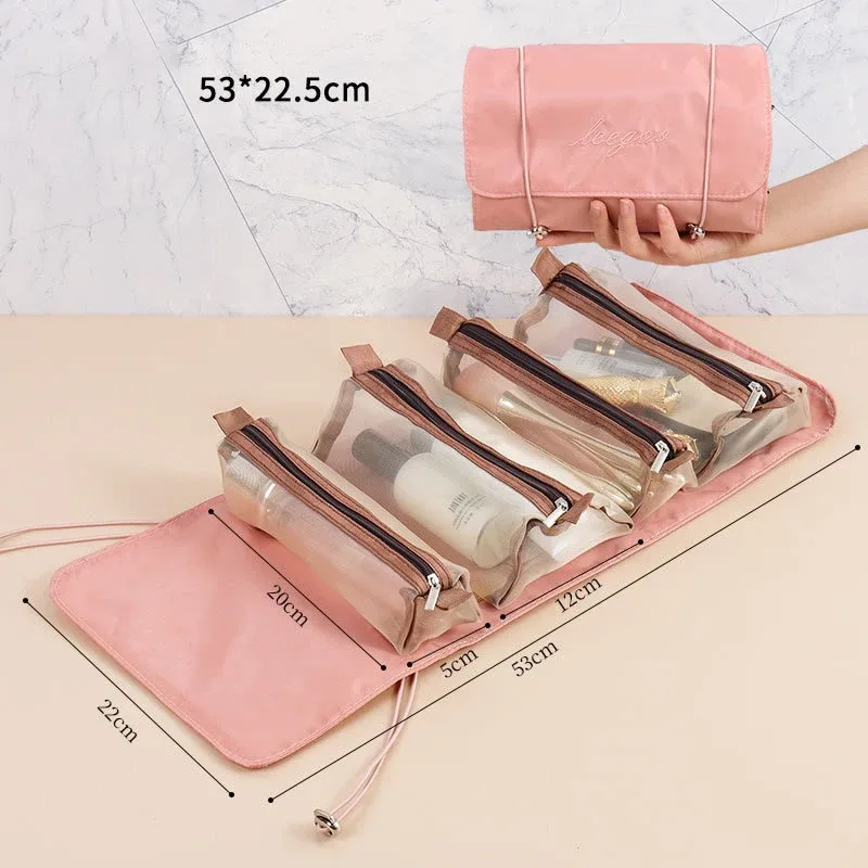 sacs de maquillage détachables 4 pièces en 1, sac à cosmétiques portable pliable de voyage, sac de rangement de toilette séparable, organisateur, pochette de maquillage, nouveau