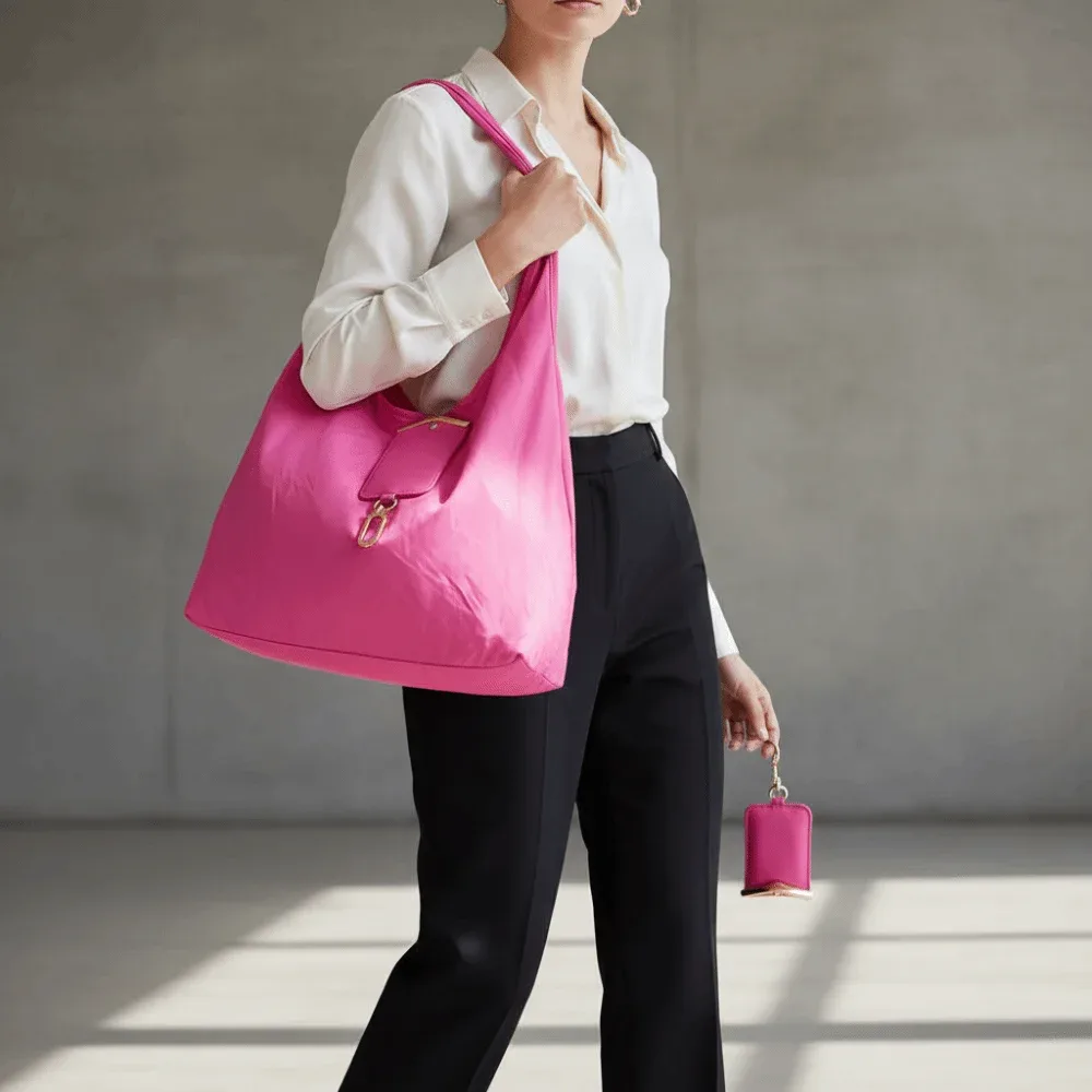 sac fourre-tout avec porte-clés de couleur unie, mini sac de courses pliable peu encombrant, étui ultra-léger en simili cuir